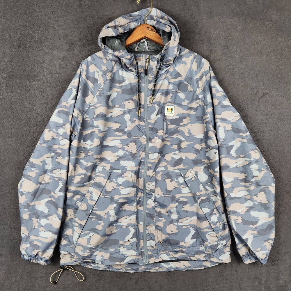Horizon Bass Creek Windbreaker Men Large Blue Grey Camo Mesh Lined Hooded Jacket